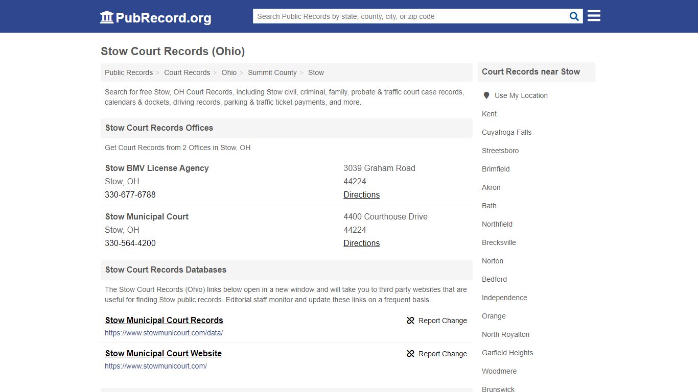 Free Stow Court Records (Ohio Court Records)