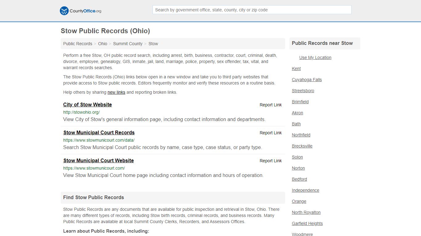 Public Records - Stow, OH (Business, Criminal, GIS ...